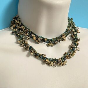 Multi-Strand Seed Beads With Dalmatian Jasper Natural Stone Beads Long Necklace
